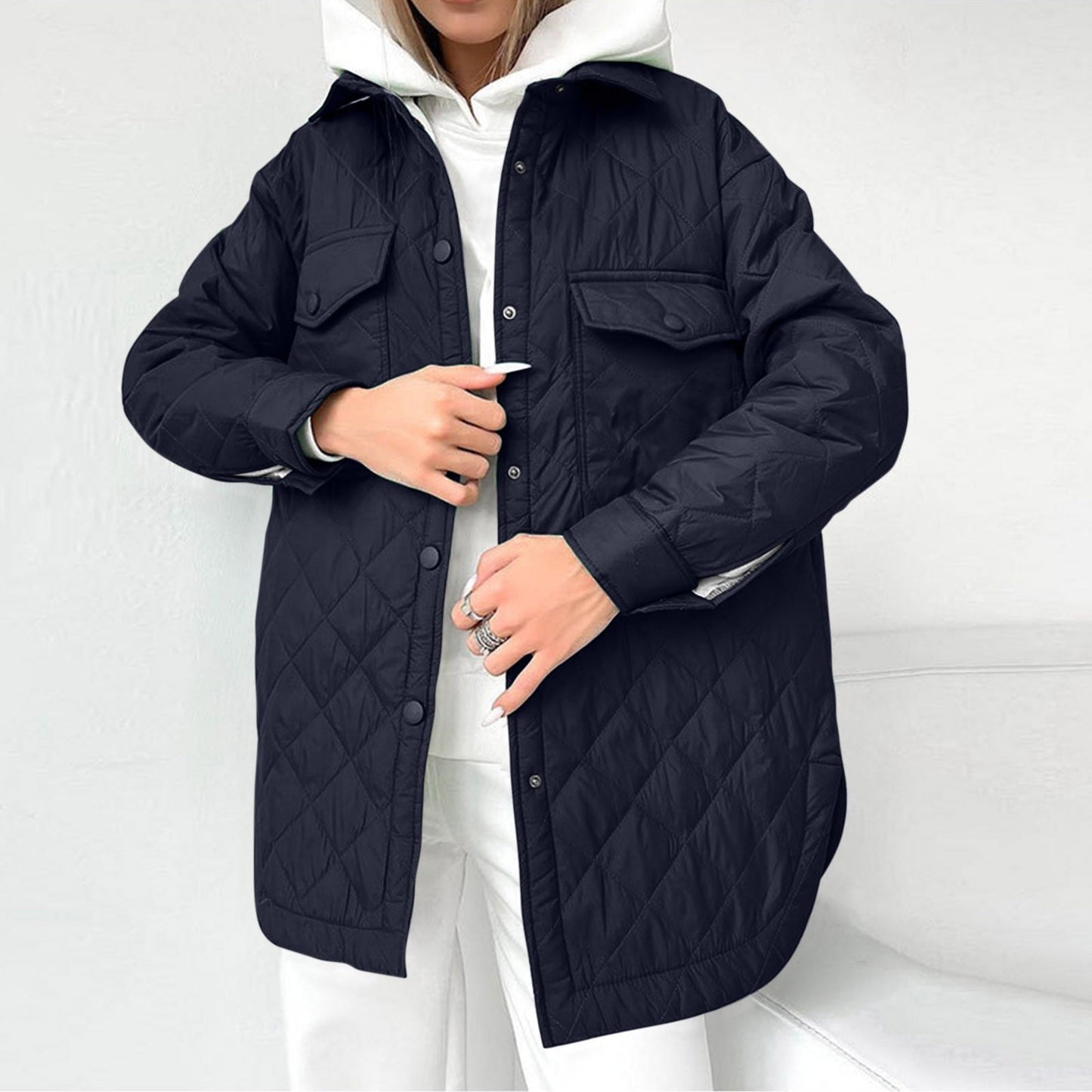 Berg-Feldt | Lange Steppjacke mit Druckknopfverschluss für Frauen Ideal für Den Winter