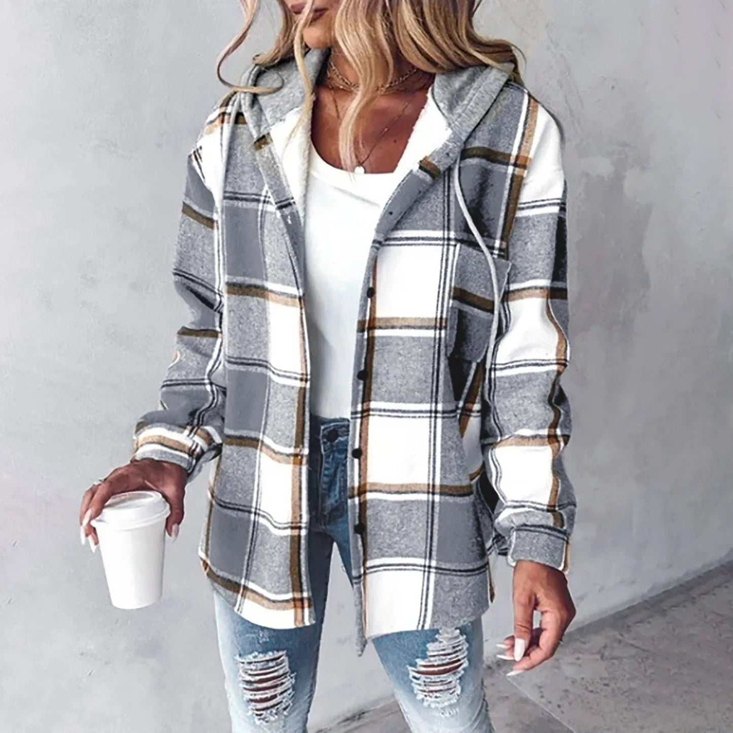Berg-Feldt | Kariertes Damen Hemdjacke Mit Kapuze