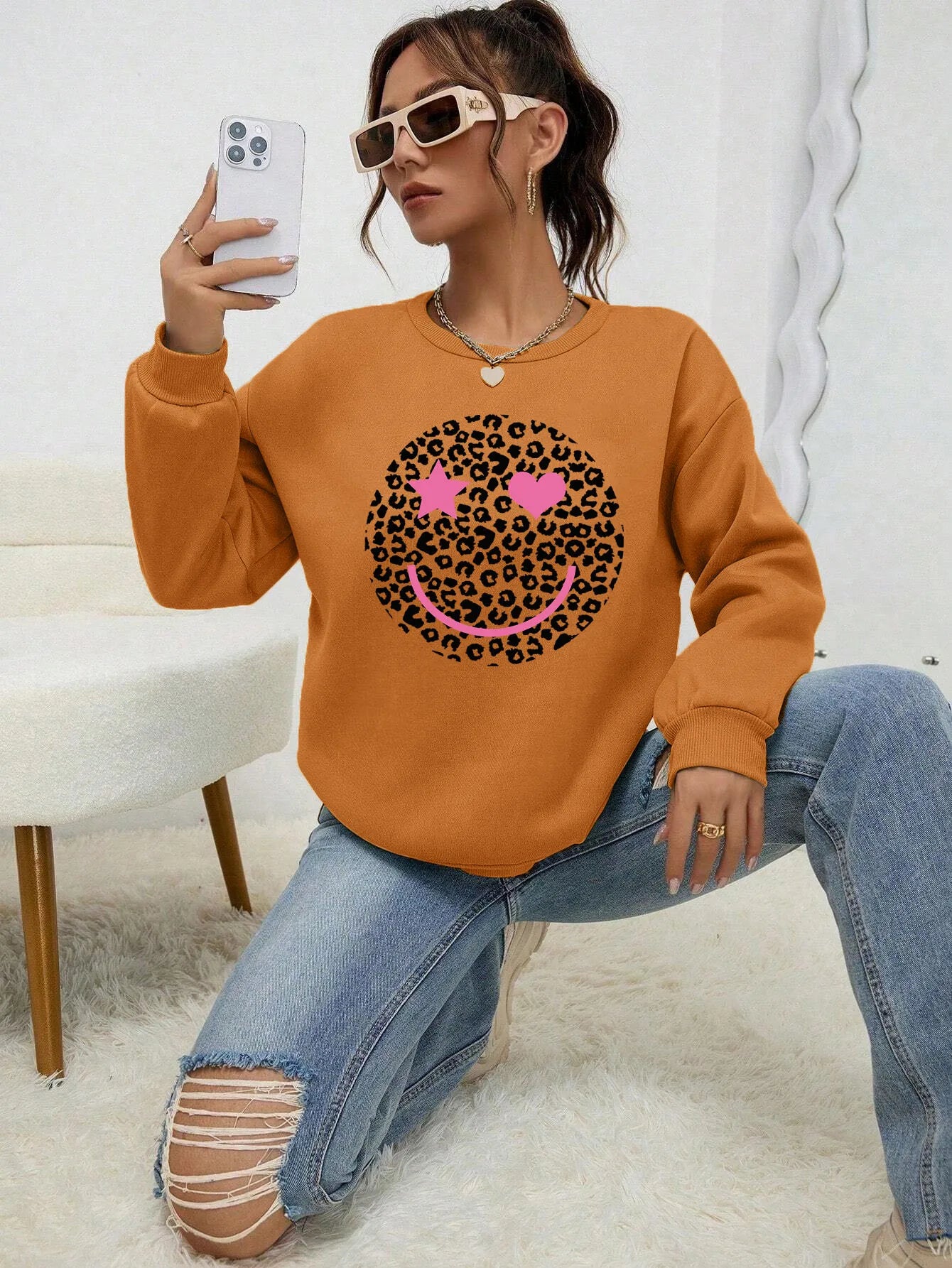 Berg-Feldt | Lässiges Sweatshirt mit Leopardenmotiv Baumwollmischung Trendy und Komfortabel
