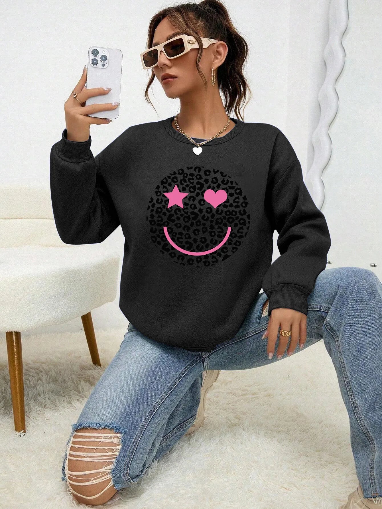 Berg-Feldt | Lässiges Sweatshirt mit Leopardenmotiv Baumwollmischung Trendy und Komfortabel