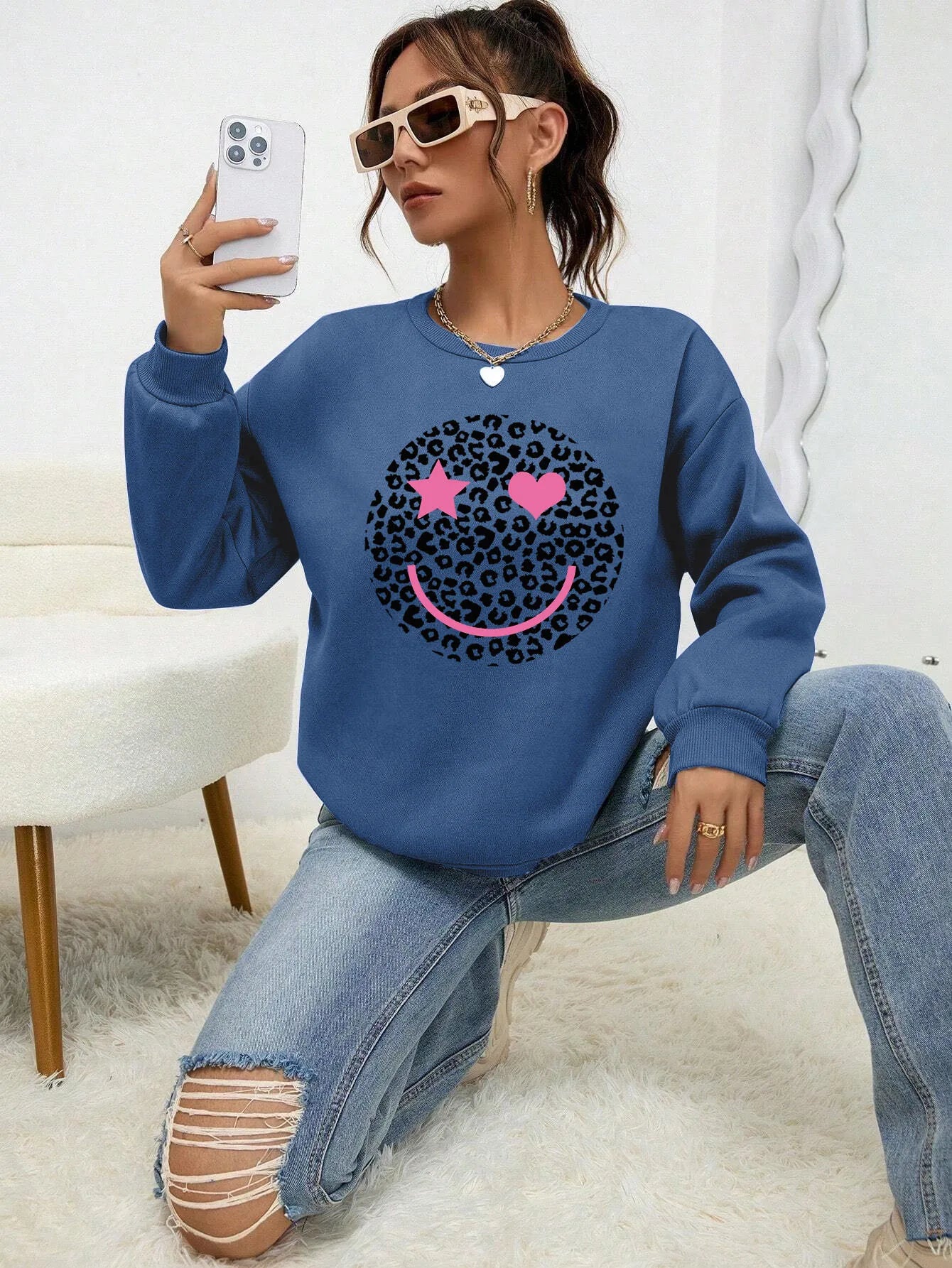 Berg-Feldt | Lässiges Sweatshirt mit Leopardenmotiv Baumwollmischung Trendy und Komfortabel