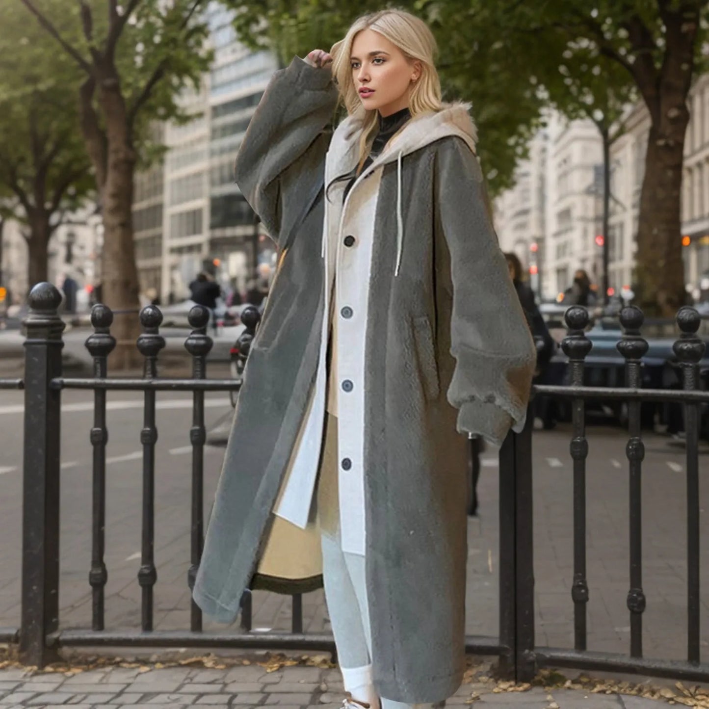 Berg-Feldt | Lange Hoodie-jacke Teddy-material Warm und Trendy