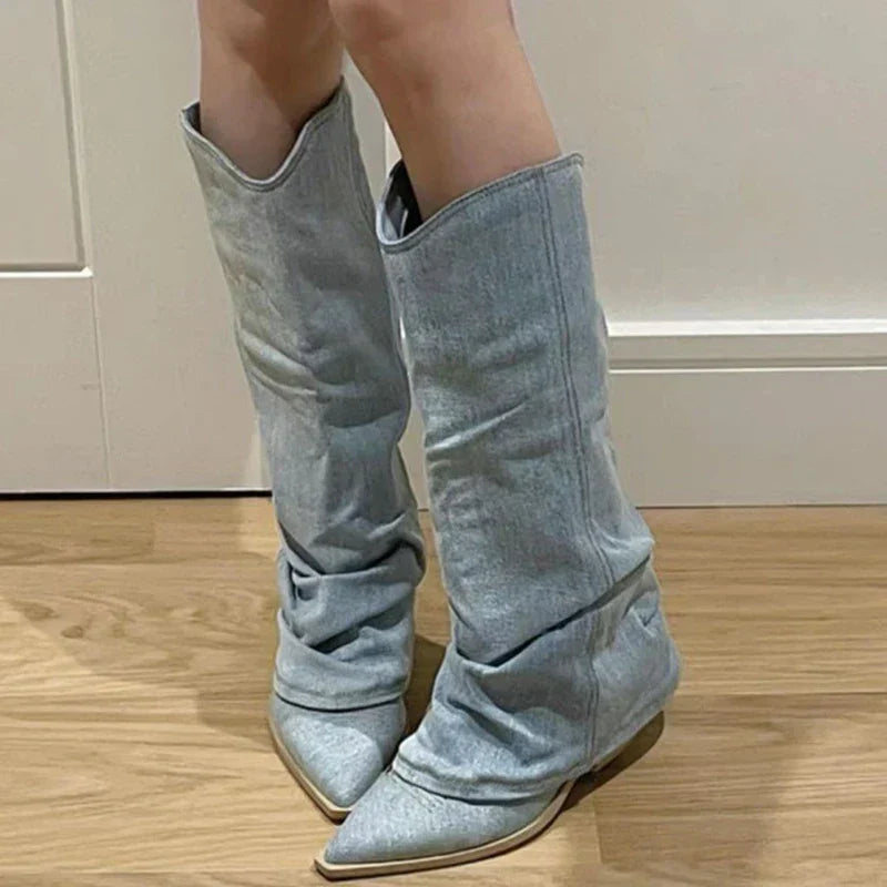 Berg-Feldt | Denim Knie Stiefel