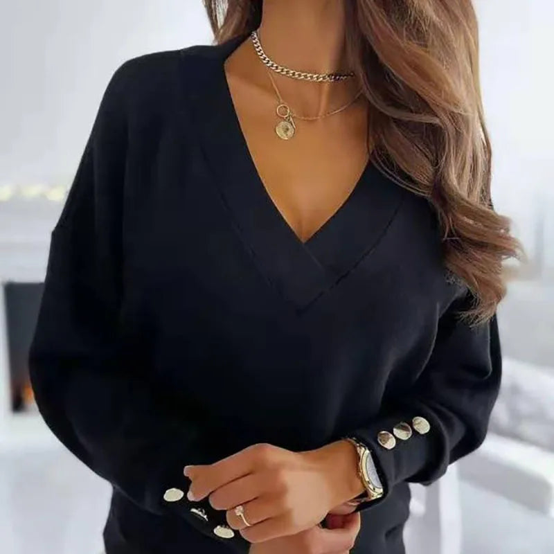 Berg-Feldt | Bluse mit Knopfdetails V-ausschnitt Elegant und Lässig