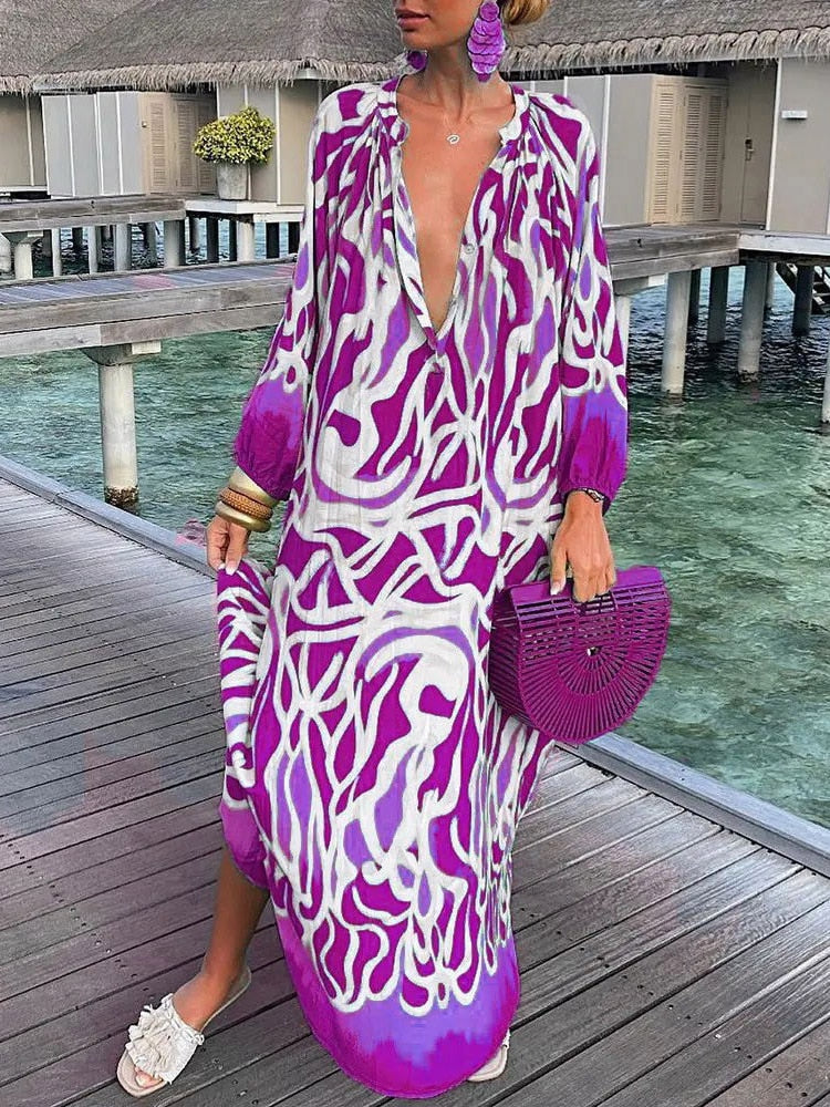 Robe longue Lisa : Manches longues, style bohème