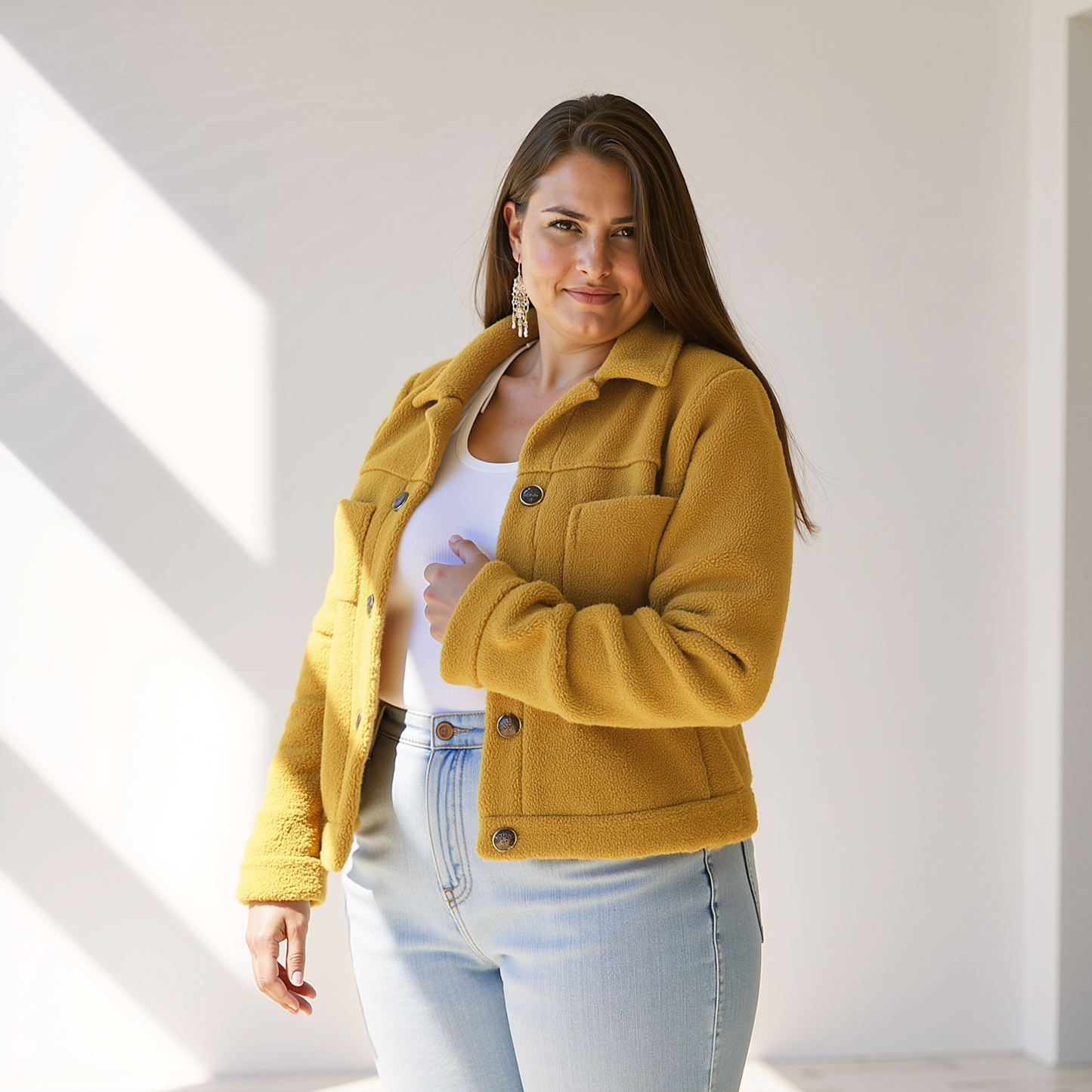 Berg-Feldt | Veste automne en peluche douce pour femme avec boutons et poches