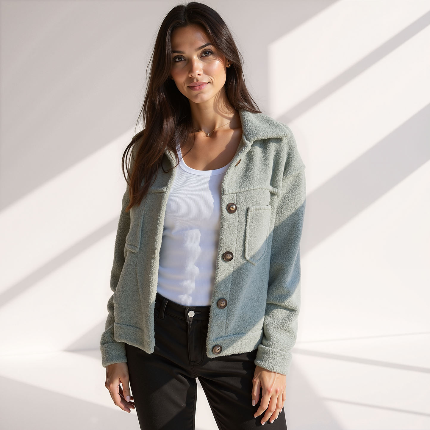 Berg-Feldt | Veste automne en peluche douce pour femme avec boutons et poches