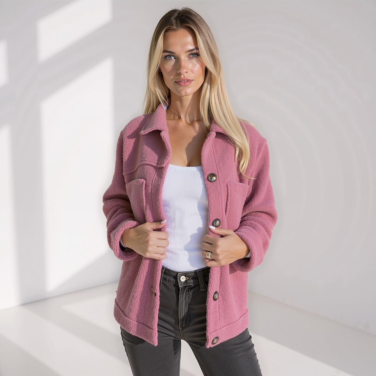 Berg-Feldt | Veste automne en peluche douce pour femme avec boutons et poches