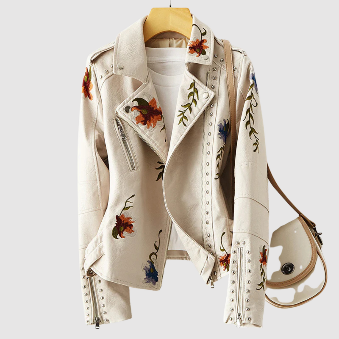 Berg-Feldt | Lederjacke mit Retro Blumenmuster