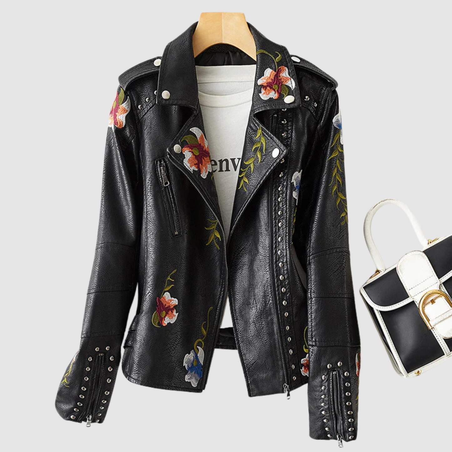 Berg-Feldt | Lederjacke mit Retro Blumenmuster