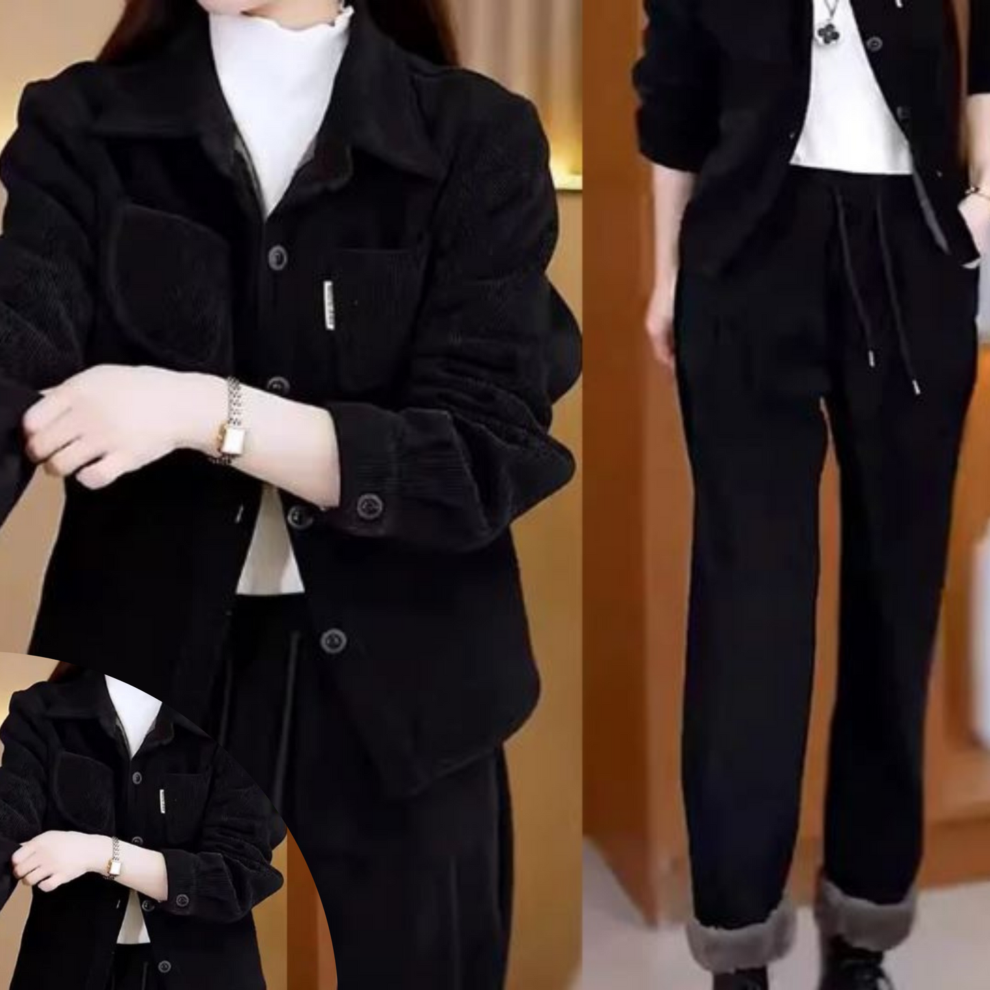 Tenue d'hiver Cassi Damen : Veste et pantalon de style vintage