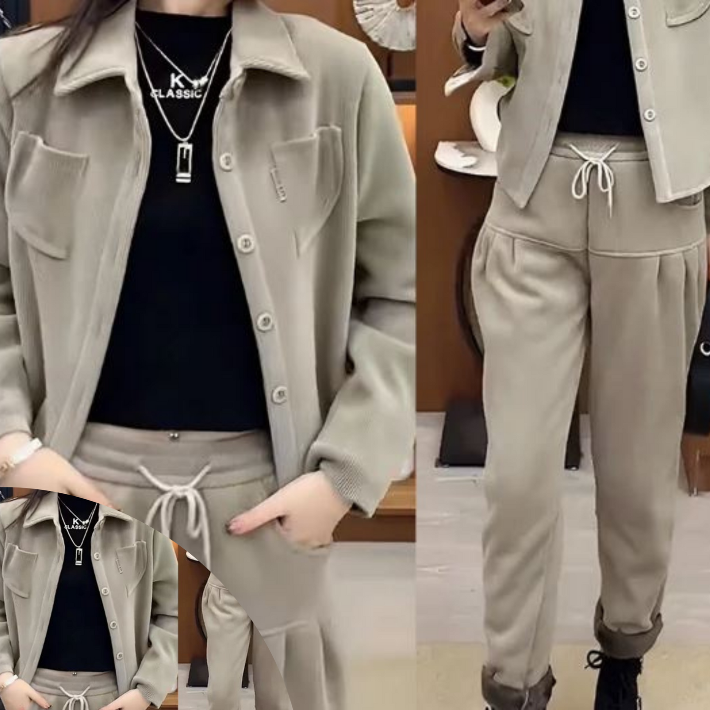 Tenue d'hiver Cassi Damen : Veste et pantalon de style vintage