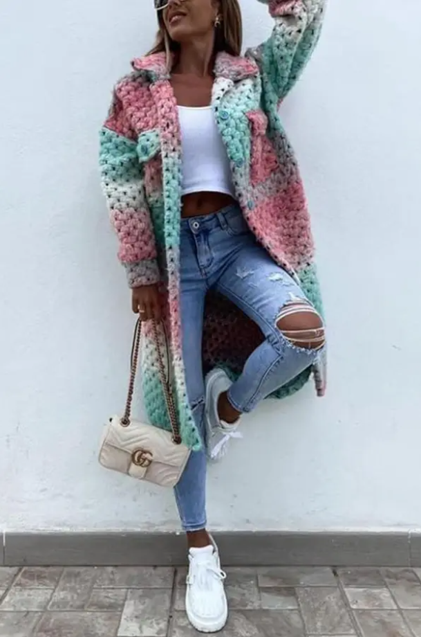 Berg-Feldt | lange gestrickte Jacke - übergroße warme Außenlage für lässigen täglichen Stil
