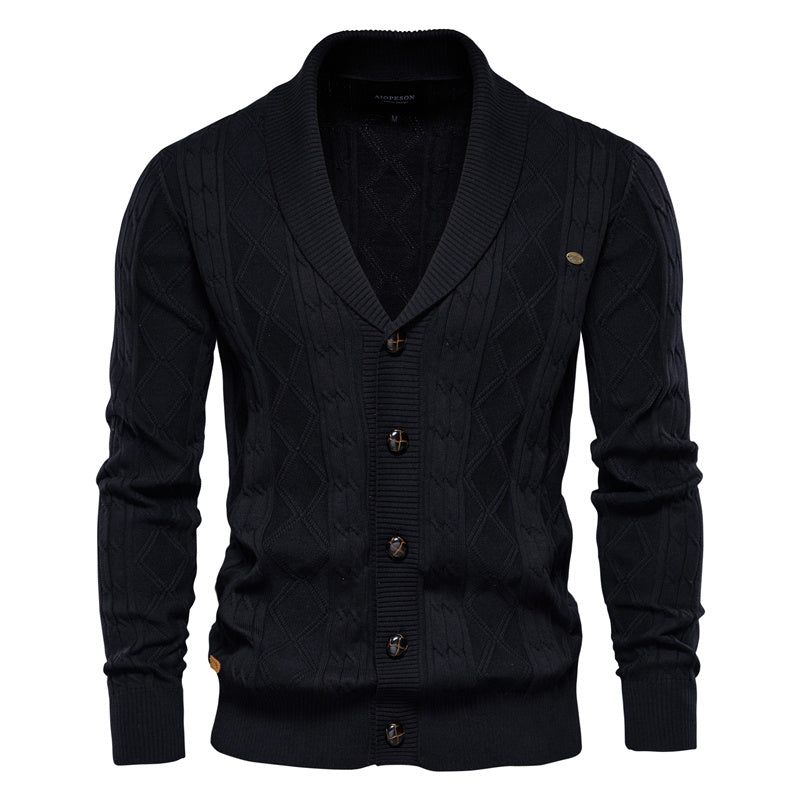 Herren-Strickjacke mit V-Ausschnitt und Zopfmuster