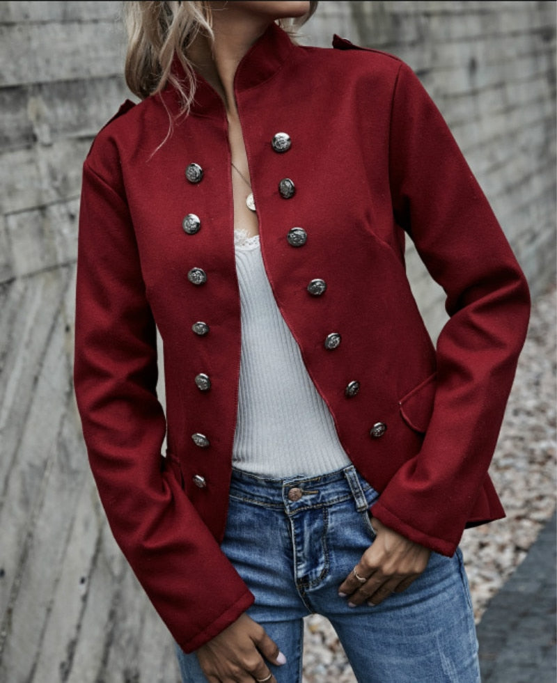 Moderner Blazer mit Ärmeln und angesagten Knöpfen für eine schlanke, trendige Silhouette