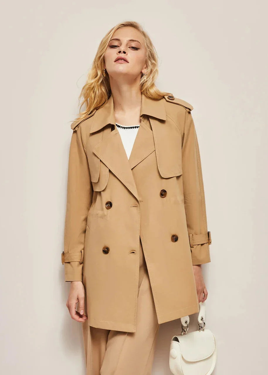 Berg-Feldt | doppelte Reihe Knöpfe Trenchcoat für Damen - klassische lange Jacke