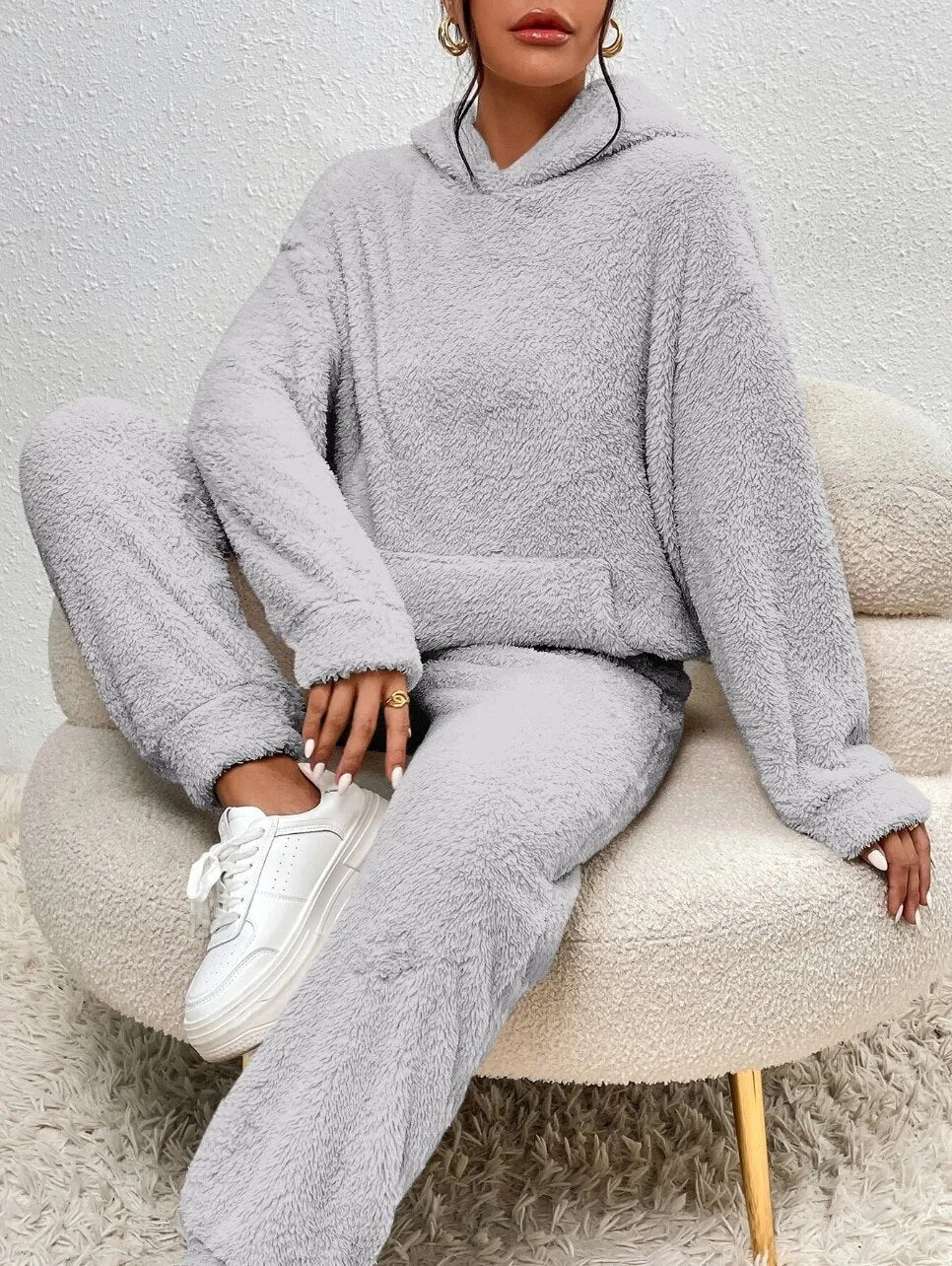 Berg-Feldt | Ensemble Loungewear Femme Doux en Molleton d'Ours en Peluche à Capuche