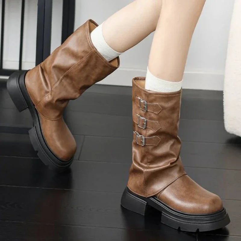 Berg-Feldt | Bottes motardes pour femme à talons épais et brides