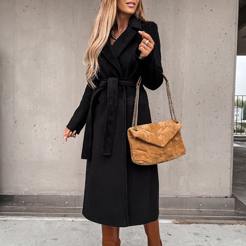 Berg-Feldt | elegante lange Damenjacke mit Gürtel