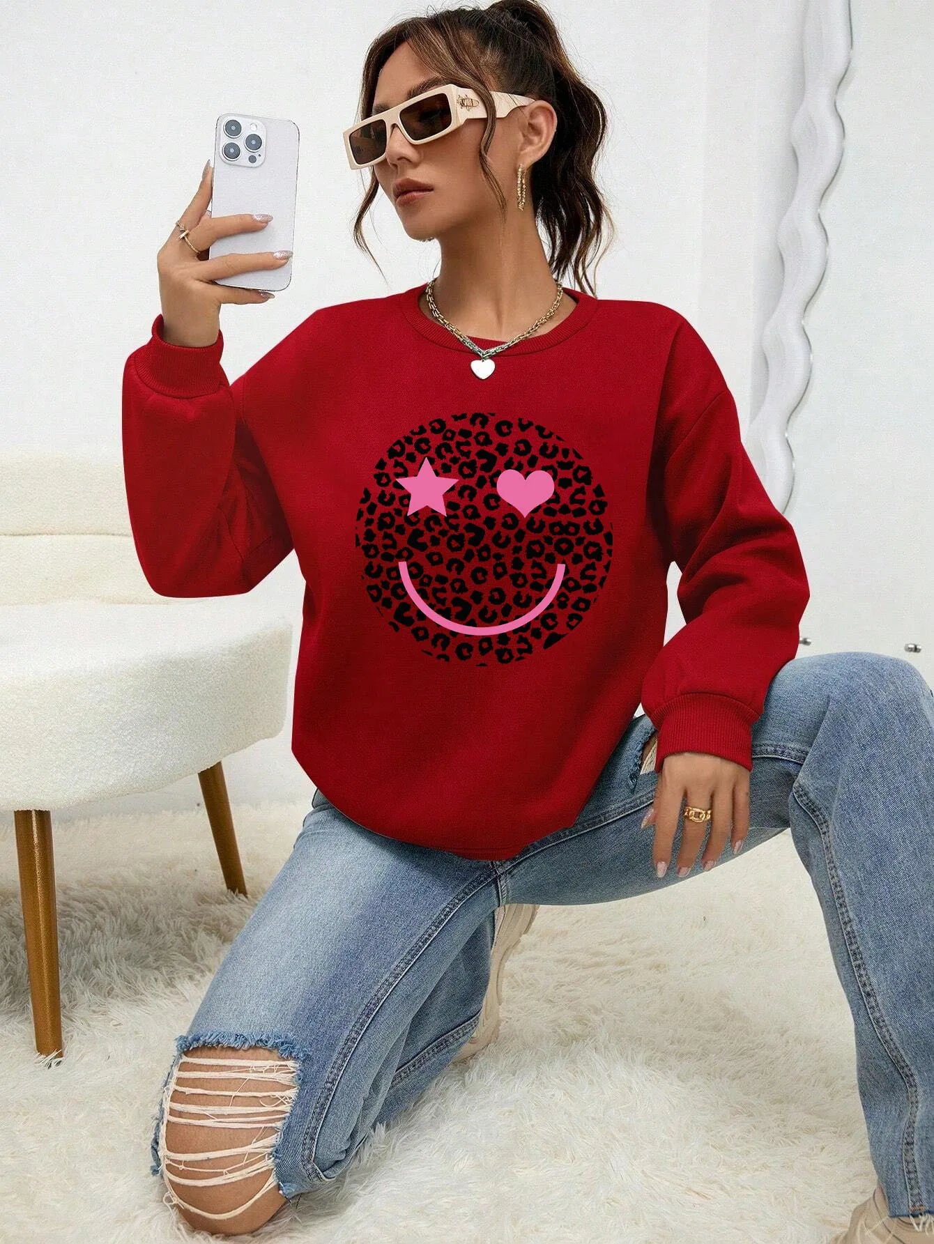 Berg-Feldt | Lässiges Sweatshirt mit Leopardenmotiv Baumwollmischung Trendy und Komfortabel