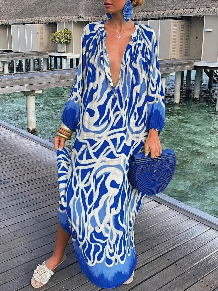 Robe longue Lisa : Manches longues, style bohème