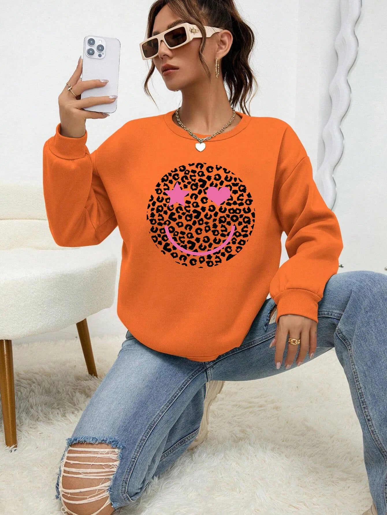 Berg-Feldt | Lässiges Sweatshirt mit Leopardenmotiv Baumwollmischung Trendy und Komfortabel