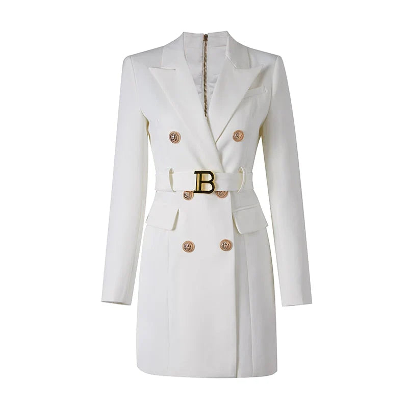 Avelena : Robe blazer classique pour le bureau avec ceinture et boutons de qualité