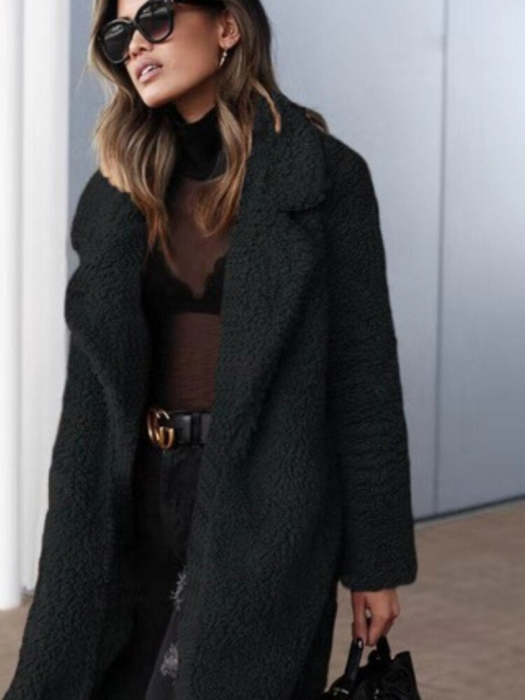 Berg-Feldt | Trendy Warmer Langer Teddy-Mantel für Frauen