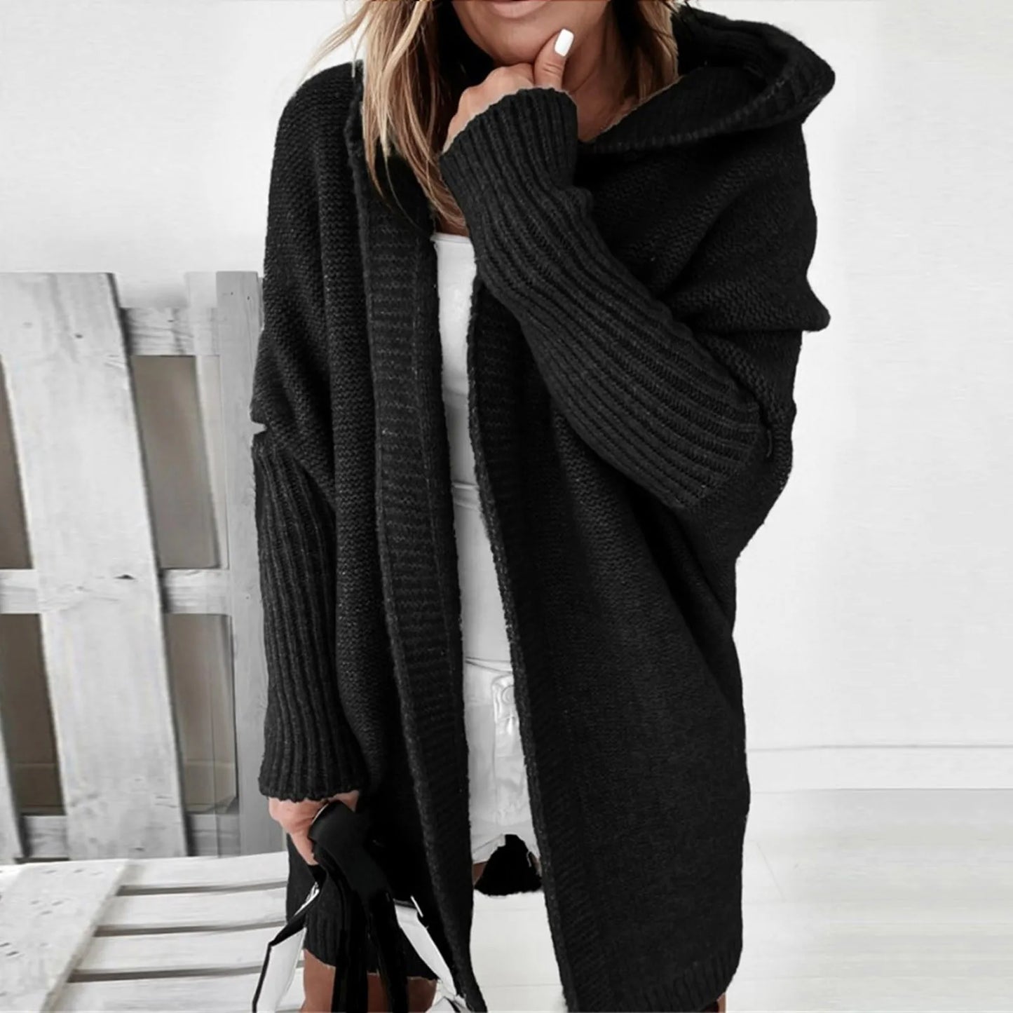 Berg-Feldt | Oversized Strickmantel mit Kapuze - Cozyfit