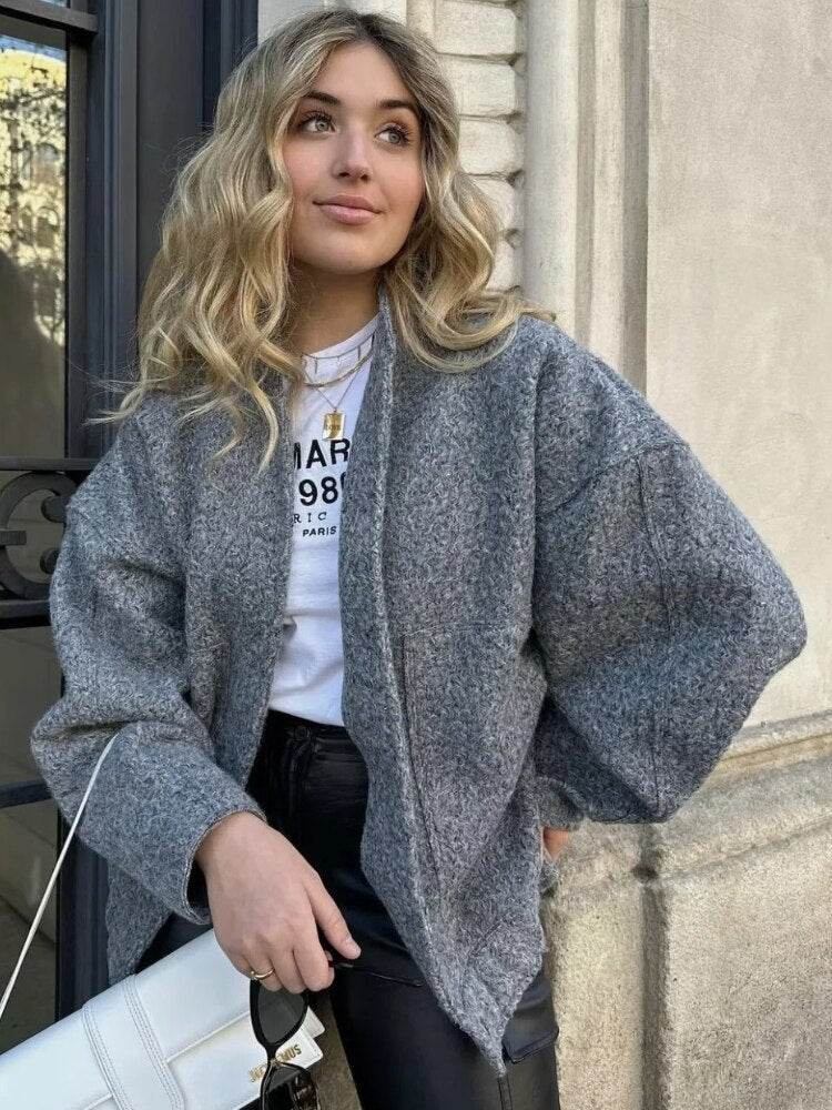Berg-Feldt | Veste Longue Femme Coupe Oversize Manches Longues à Boutons Dissimulés