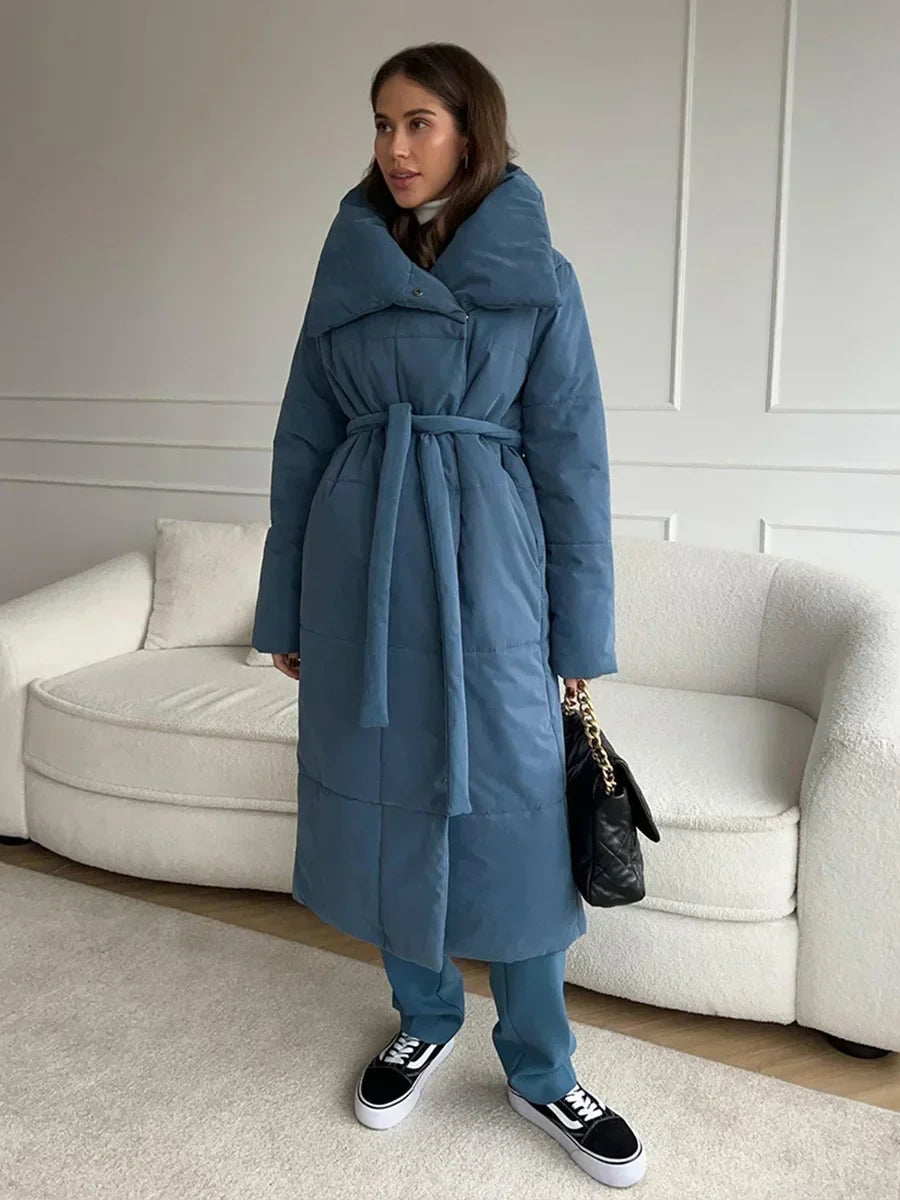 Berg-Feldt | Parka Lang Steppjacke mit Gürtel für Damen Ideal für Den Winter