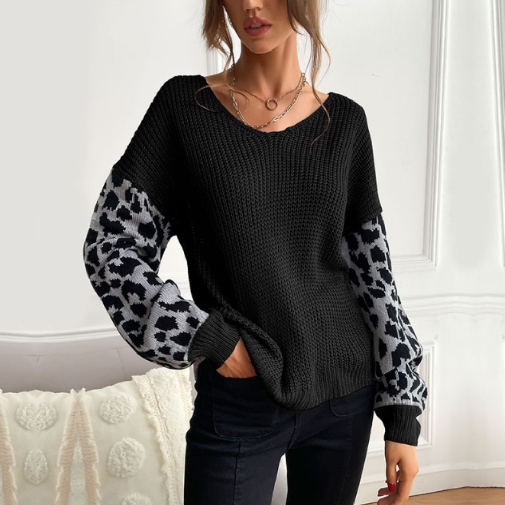 Berg-Feldt | Leopardenmuster Pullover Waffelstrick Textur Statement Stil
