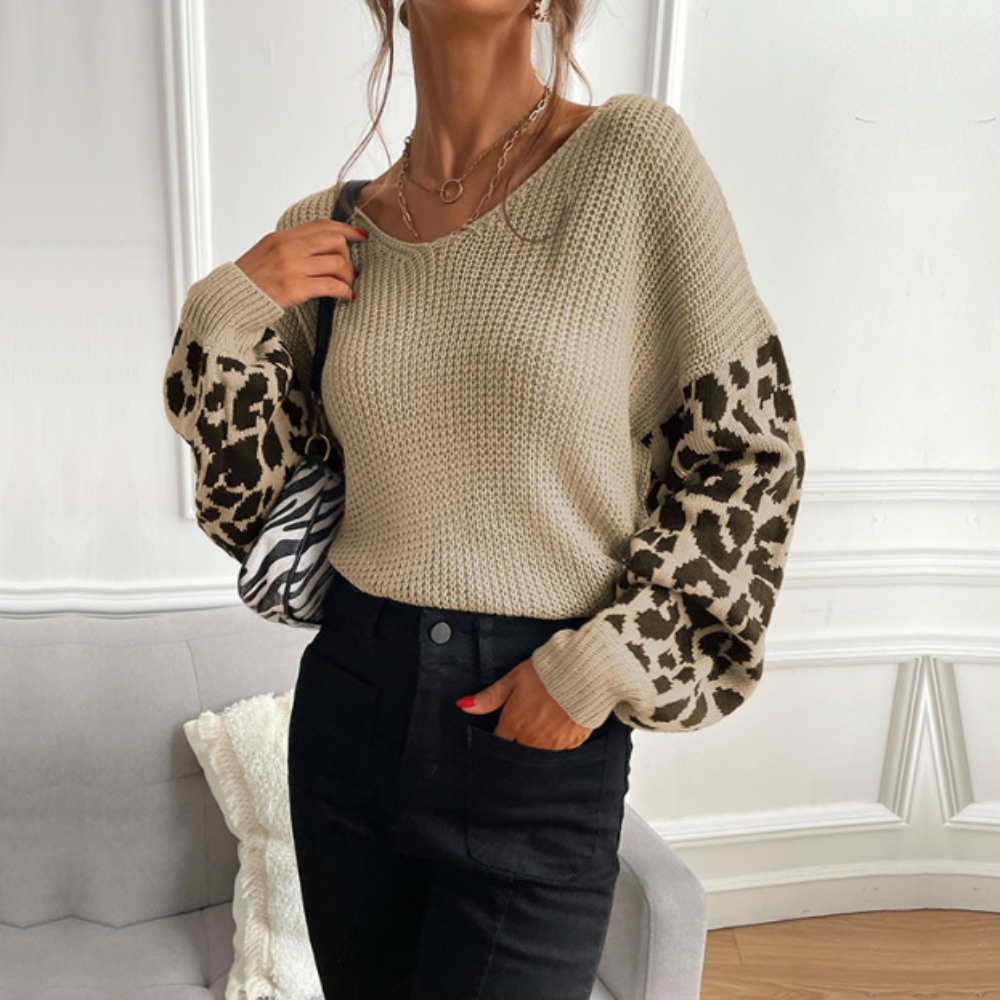 Berg-Feldt | Leopardenmuster Pullover Waffelstrick Textur Statement Stil
