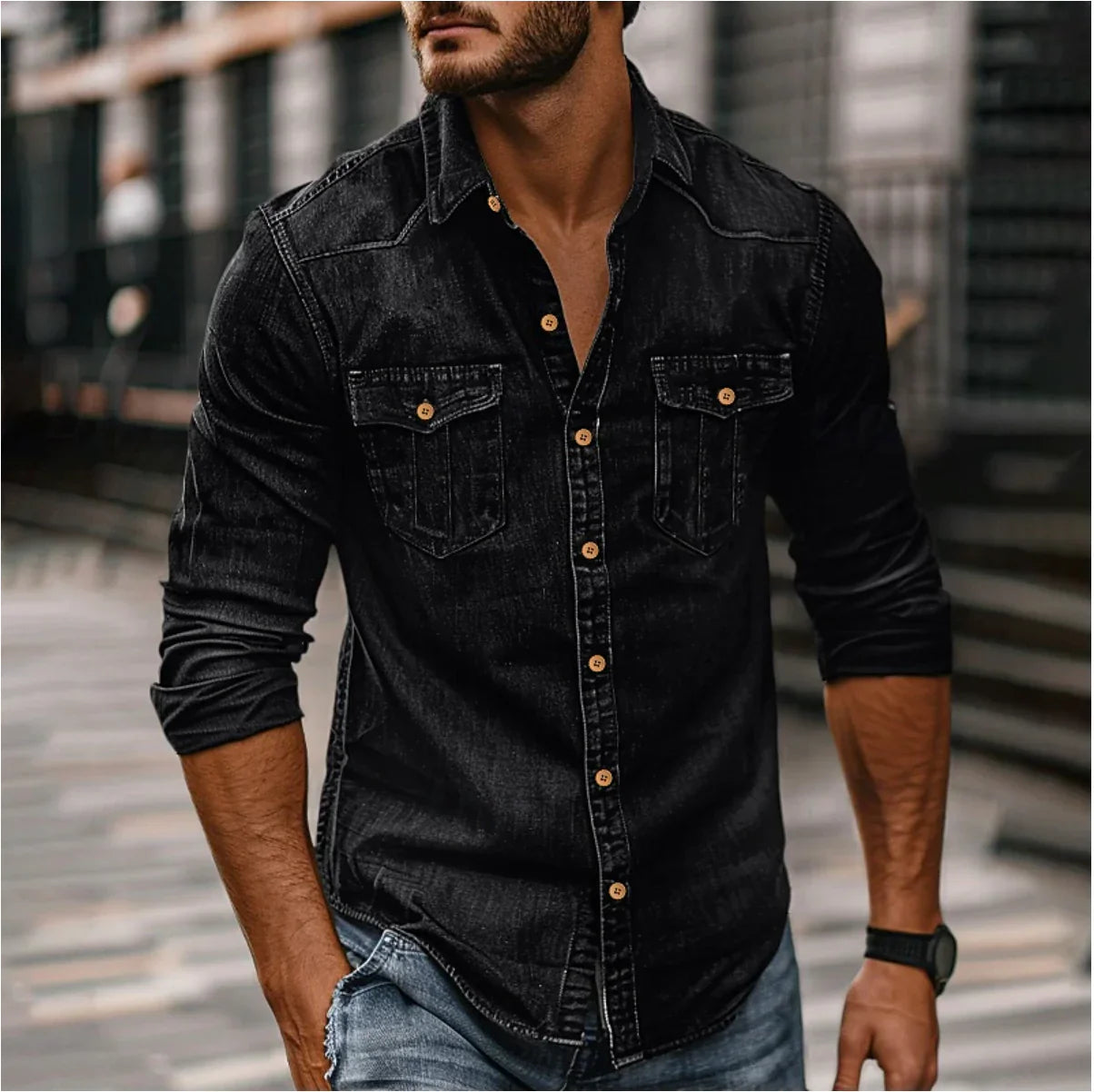 Chemise en jean à manches longues BILL