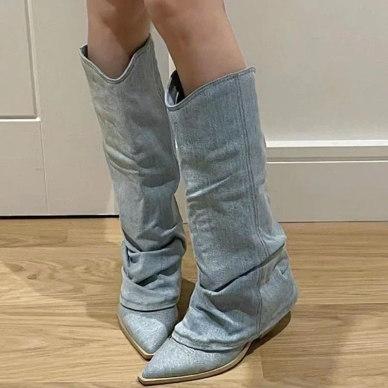 Berg-Feldt | Denim-Kniestiefel mit Trendigem Look für Damen