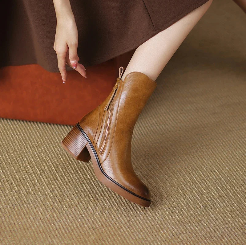 Berg-Feldt | Damenstiefelette Aus Echtem Leder mit Blockabsatz
