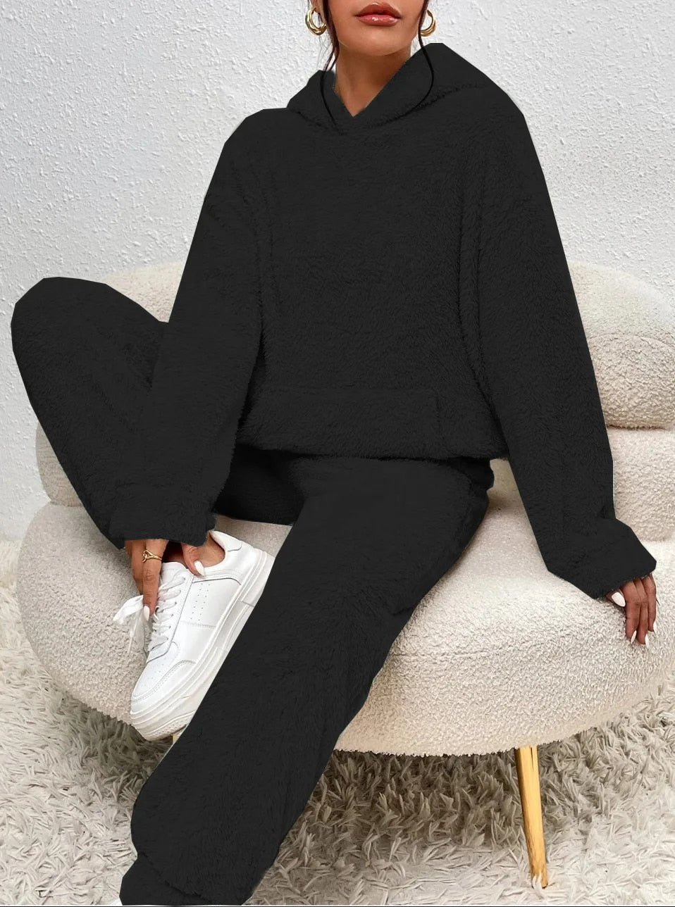 Berg-Feldt | Ensemble Loungewear Femme Doux en Molleton d'Ours en Peluche à Capuche