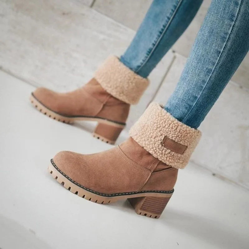 Berg-Feldt | Herbst/Winter Legere Quadratische Absatz Runde Zehen Blockabsatz Stiefel