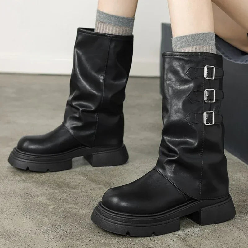 Berg-Feldt | Bottes motardes pour femme à talons épais et brides