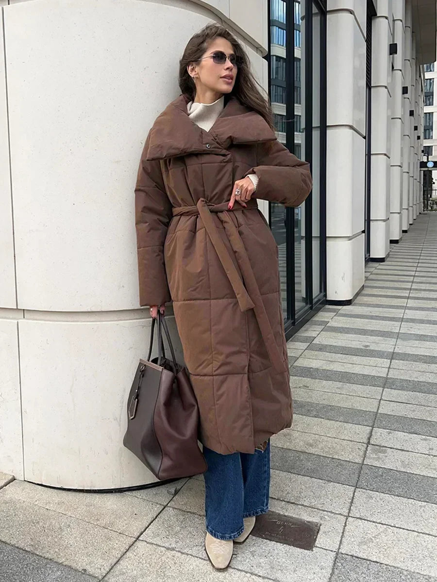 Berg-Feldt | Parka Lang Steppjacke mit Gürtel für Damen Ideal für Den Winter
