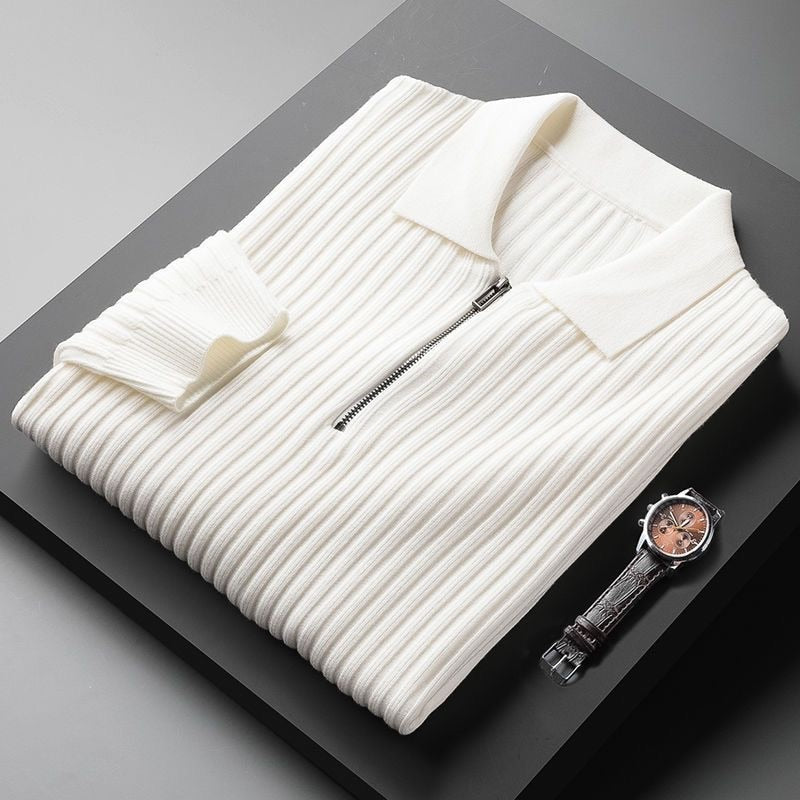 Polo-pull homme en maille côtelée fine