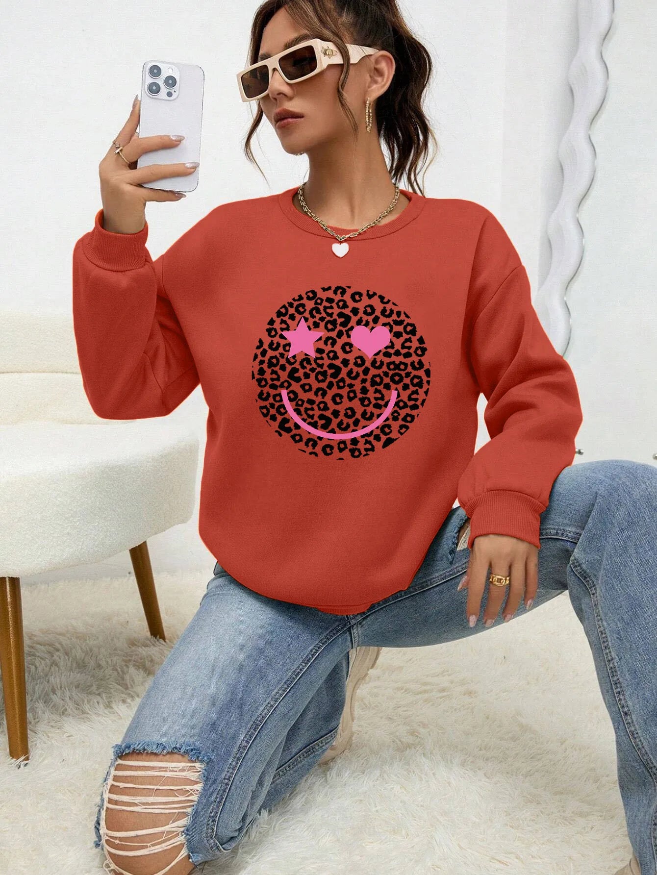 Berg-Feldt | Lässiges Sweatshirt mit Leopardenmotiv Baumwollmischung Trendy und Komfortabel