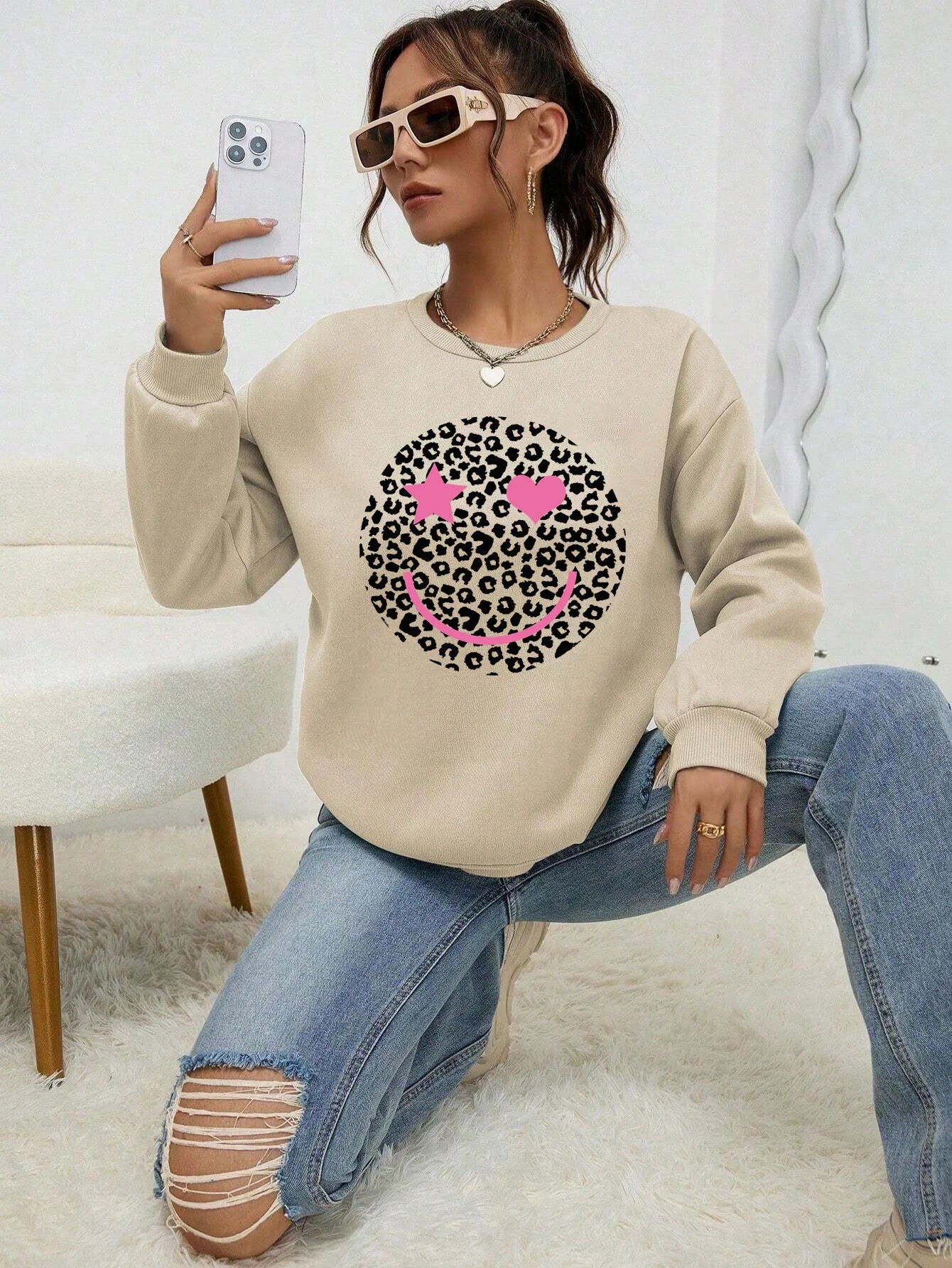 Berg-Feldt | Lässiges Sweatshirt mit Leopardenmotiv Baumwollmischung Trendy und Komfortabel