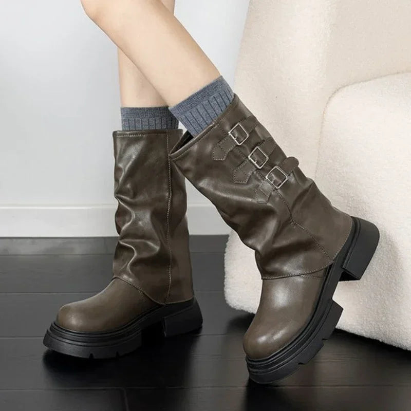 Berg-Feldt | Bottes motardes pour femme à talons épais et brides