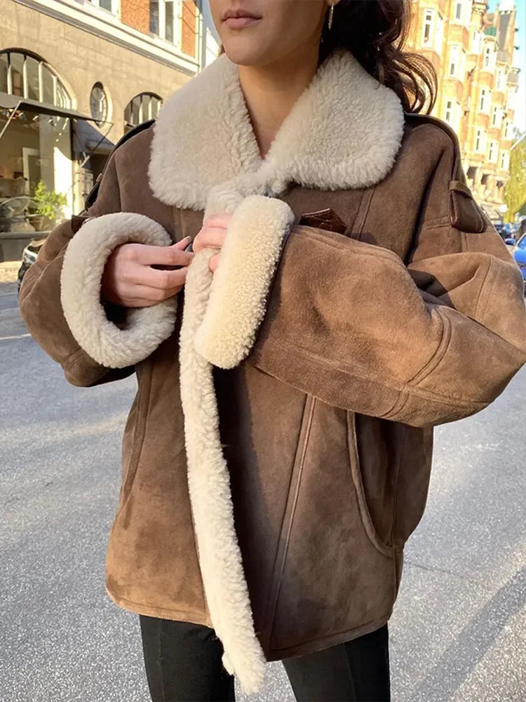 Berg-Feldt | Luxuriöse Pilotenjacke mit Wollfutter Faux Wildleder und Fleece Warm und Stilvoll
