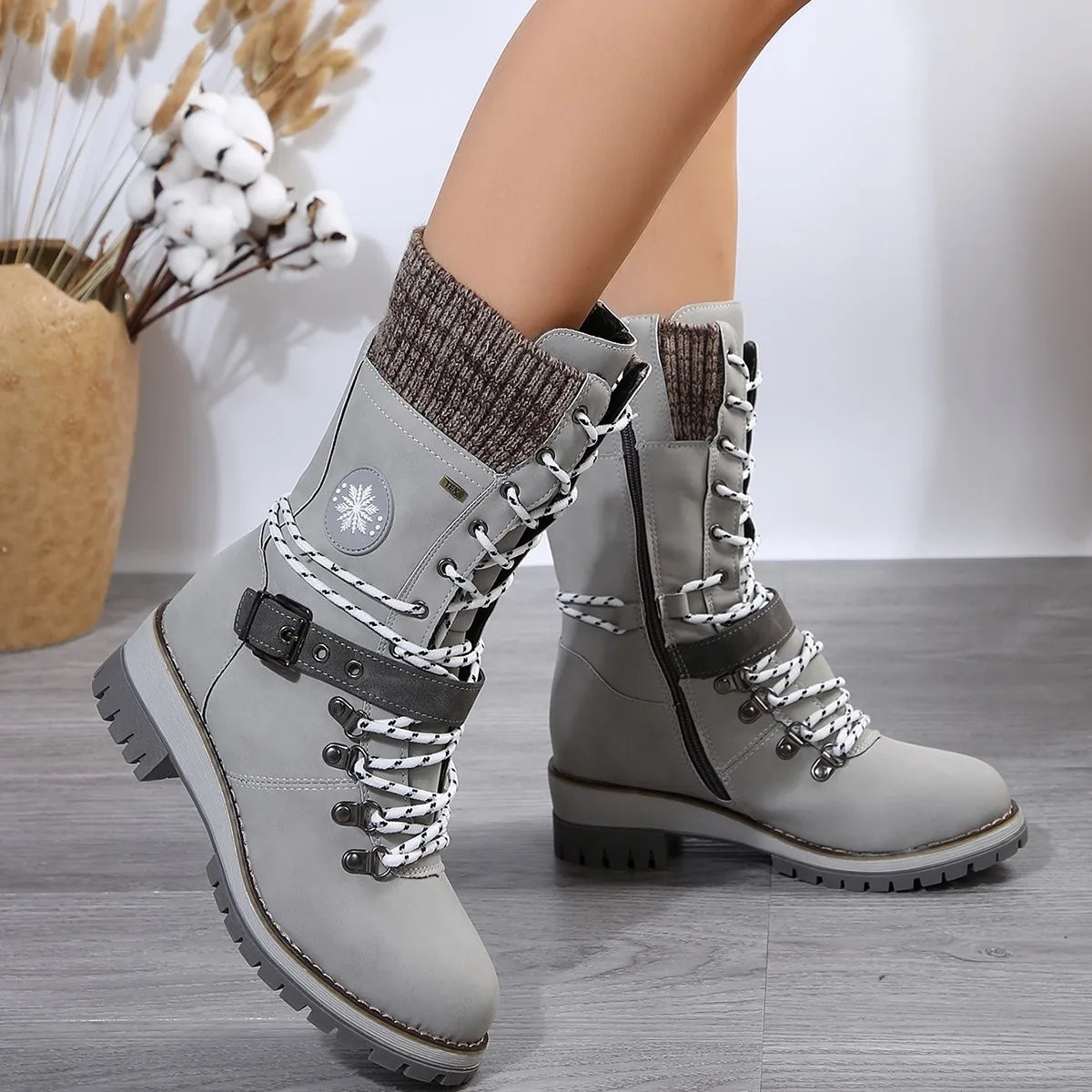 Berg-Feldt | Schnürstiefel mit Schnallenriemen und Warmem Futter