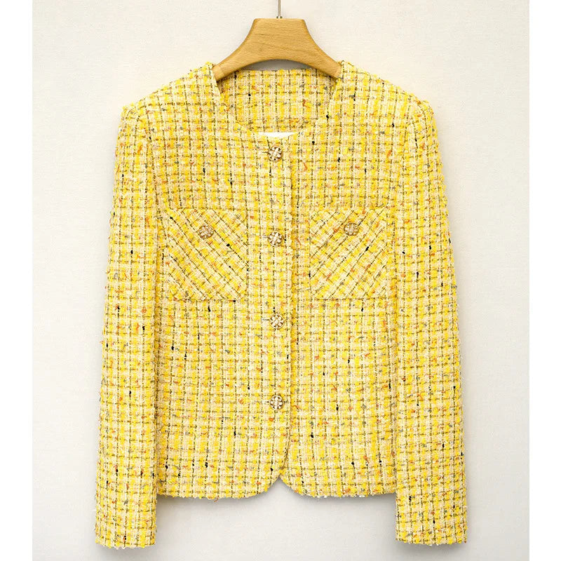 Berg-Feldt | Gelber, Gewebter Tweed Luxusmantel Kleine Duftjacke