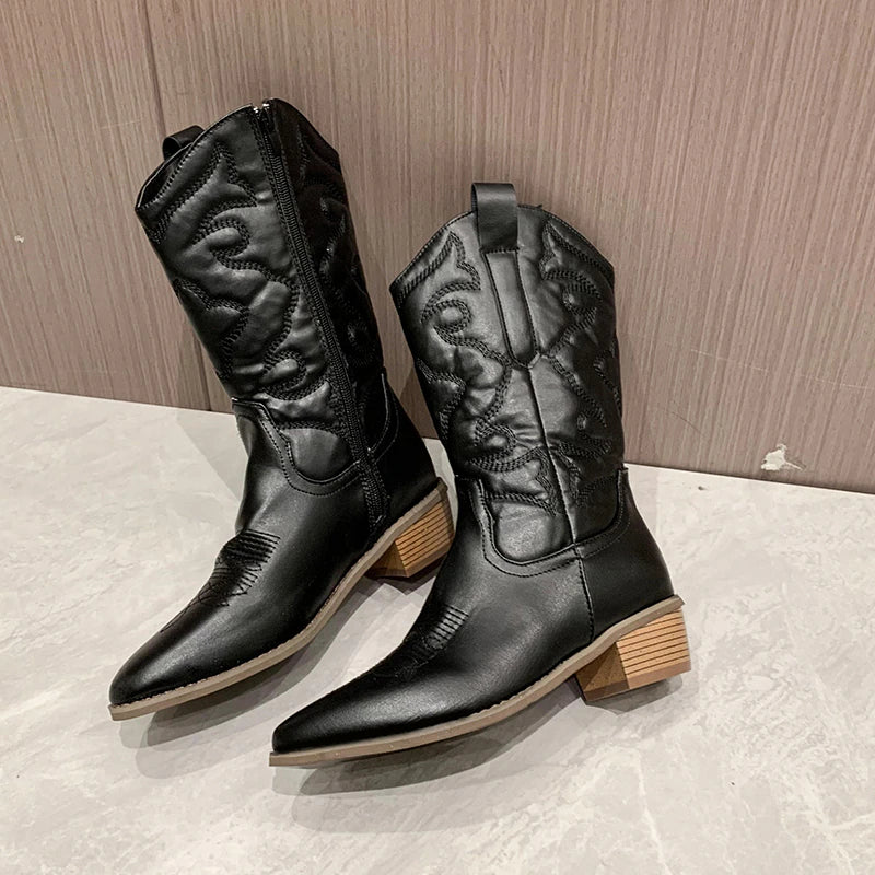 Berg-Feldt | Retro-Western-Cowboystiefel mit Seitlichem Reißverschluss Mittlerem Schaft Fluoreszierende Spitze Zehen