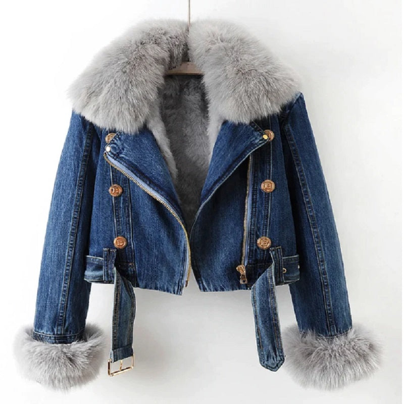 Berg-Feldt | Denim Jacke mit Luxuriösem Pelzkragen Damen Regular Fit Belle Couture Essential Nachhaltig