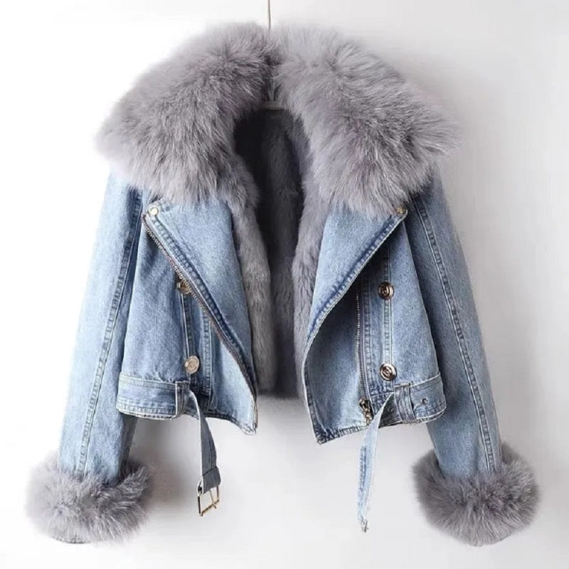 Berg-Feldt | Denim Jacke mit Luxuriösem Pelzkragen Damen Regular Fit Belle Couture Essential Nachhaltig